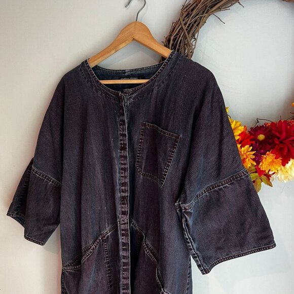 Gudrun Sjoden Womens Button Up Kimono Cape Round Neck Dress MEDIUM in Black - Picture 2 of 12